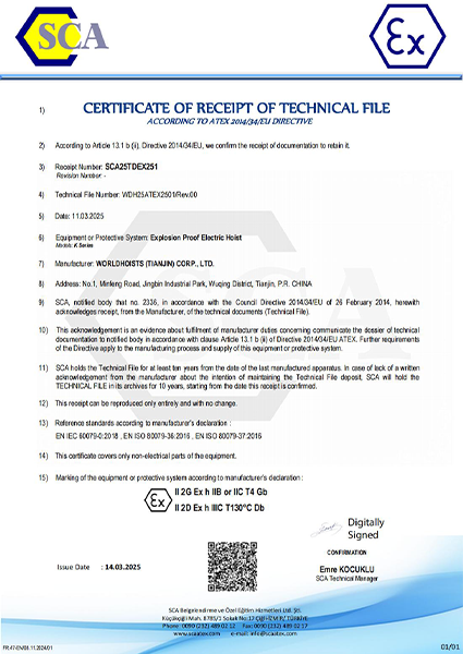 ATEX-SCA25TDEX251 - Worldhoist - Explosion Proof Electric Hoist (Signed)_00